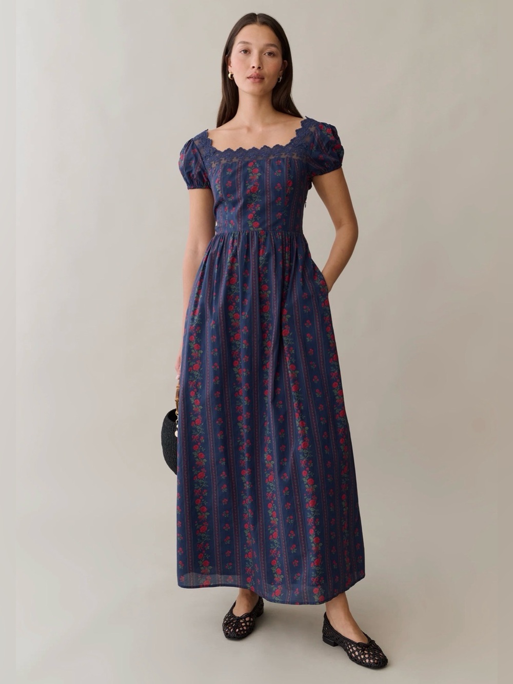 Cotton Floral Lace Maxi Dress in Navy Size 10
NWT by Sorella for Few Moda